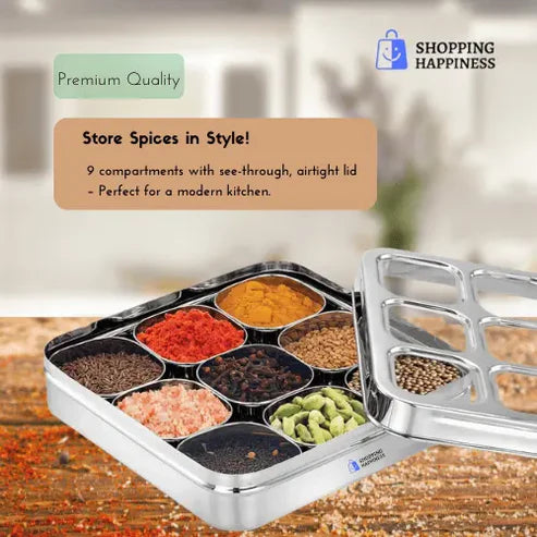 Premium Stainless Steel Masala (Spice) Box/Dabba/Organiser (Square)